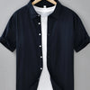 Men's Plus Size Button Up Short Sleeve Shirt - Navy Blue
