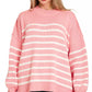 Zenana Exposed Seam Striped Oversized Sweater - Farnelli