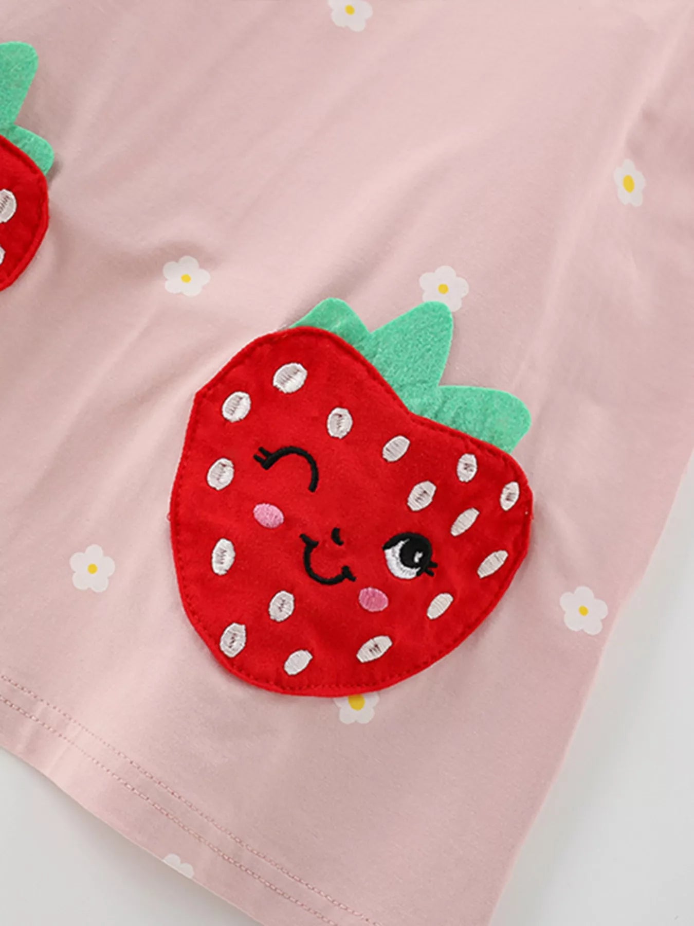 Children's Strawberry Applique Ruffle Sleeve Dress - Farnelli