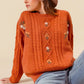 SO ME Embroidered Flower Cable Knitted Sweater - Farnelli