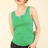 VERY J Washed Ribbed Tank with Placket Detail - Green