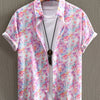 Men's Printed Short Sleeve Casual Shirt - Pink Purple
