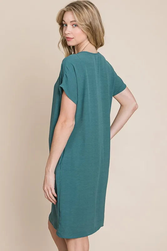 BOMBOM V-Neck Short Sleeve Dress with Pockets - Farnelli