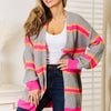Woven Right Ribbed Long Sleeve Cardigan - Dark Gray