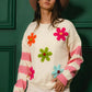 BiBi Colorful Floral Patched Sweater with Striped Sleeve - Farnelli