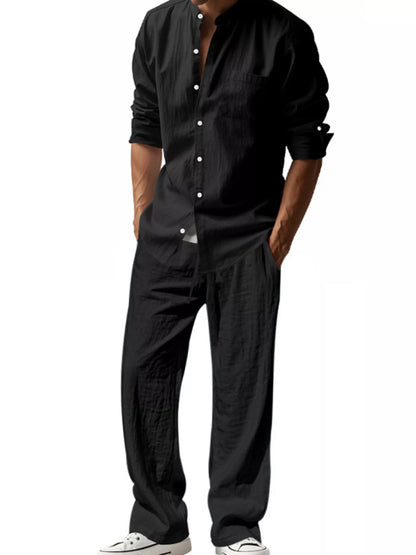 Men's Full Size Button Up Long Sleeve Shirt and Pants Plus Size - Farnelli