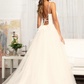 Embroidery & 3D Floral Applique Embellished V-Neck Mesh Wedding Dress - Farnelli