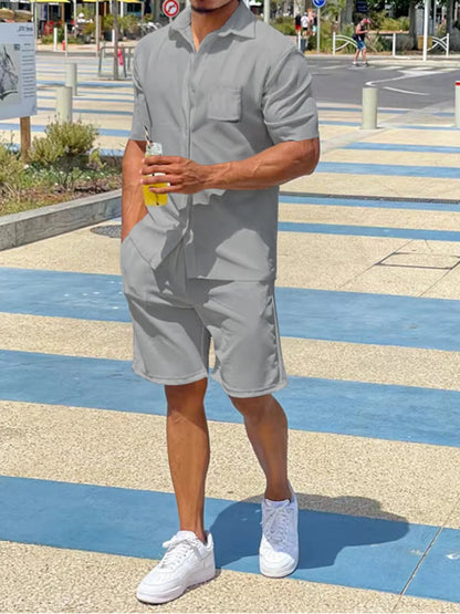 Men's Plus Size Button Up Shirt and Shorts Set - Farnelli