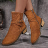 Side Zip Block Heels Boots - Camel