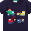 Children's Construction Vehicle Embroidered T-Shirt - Black