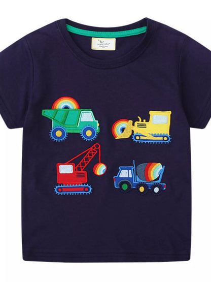 Children's Construction Vehicle Embroidered T-Shirt - Farnelli