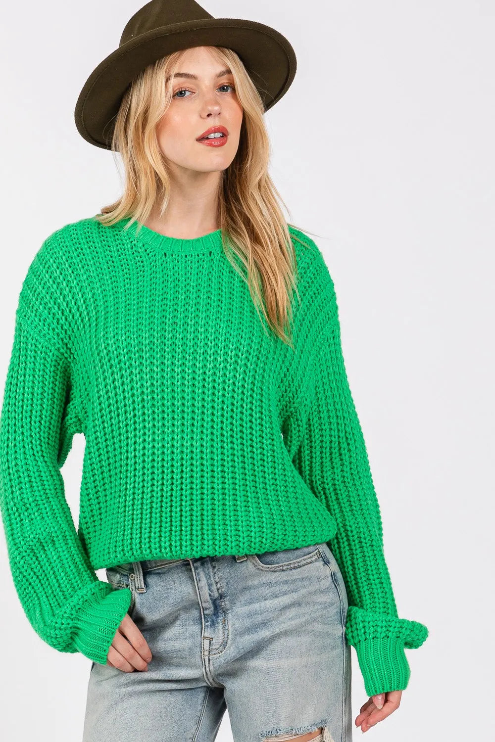 SAGE + FIG Round Neck Drop Shoulder Sweater - Farnelli
