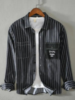 Men's Plus Size Striped Button Up Long Sleeve Shirt - Farnelli