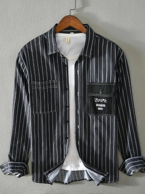 Men's Plus Size Striped Button Up Long Sleeve Shirt - Farnelli