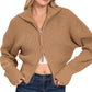 Zenana Ribbed Collared Zip Up Sweater Cardigan - Farnelli