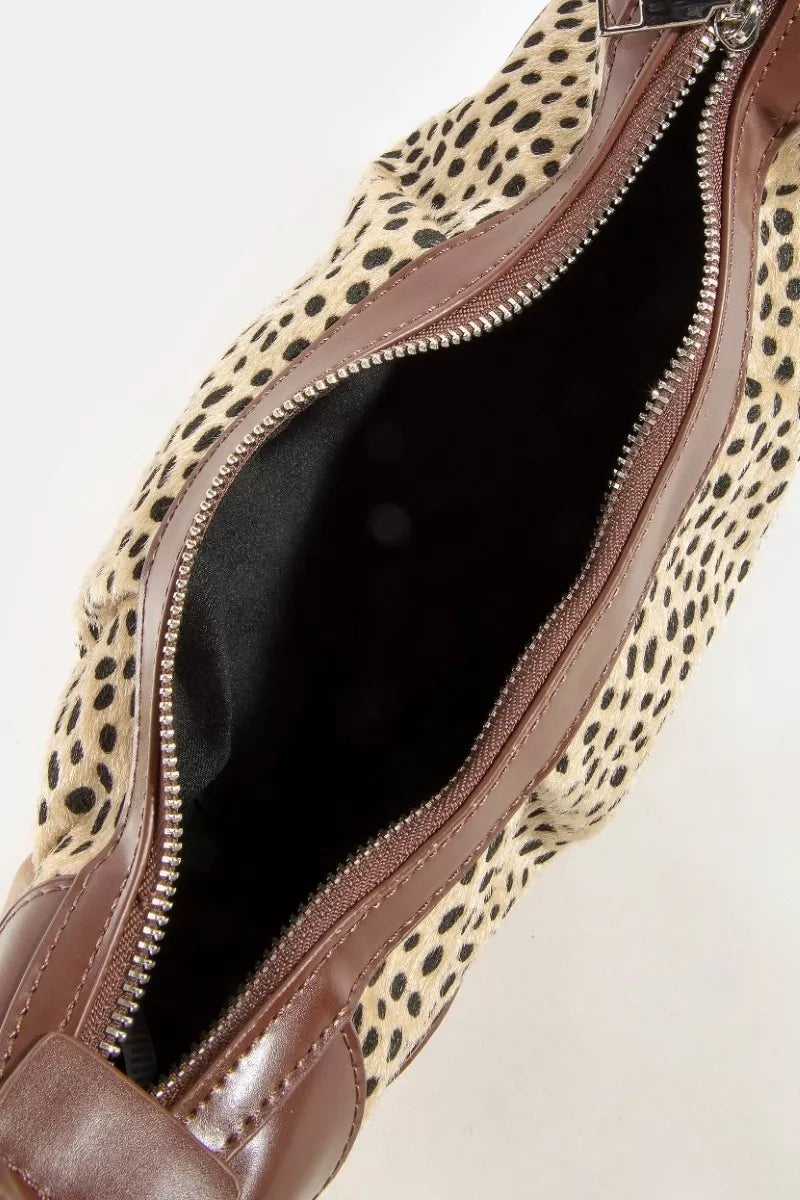 Fame Spotted Leopard Print Half Moon Shoulder Bag - Farnelli