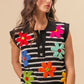 BiBi Flower Patch Striped Half Button Sweater Vest - Farnelli