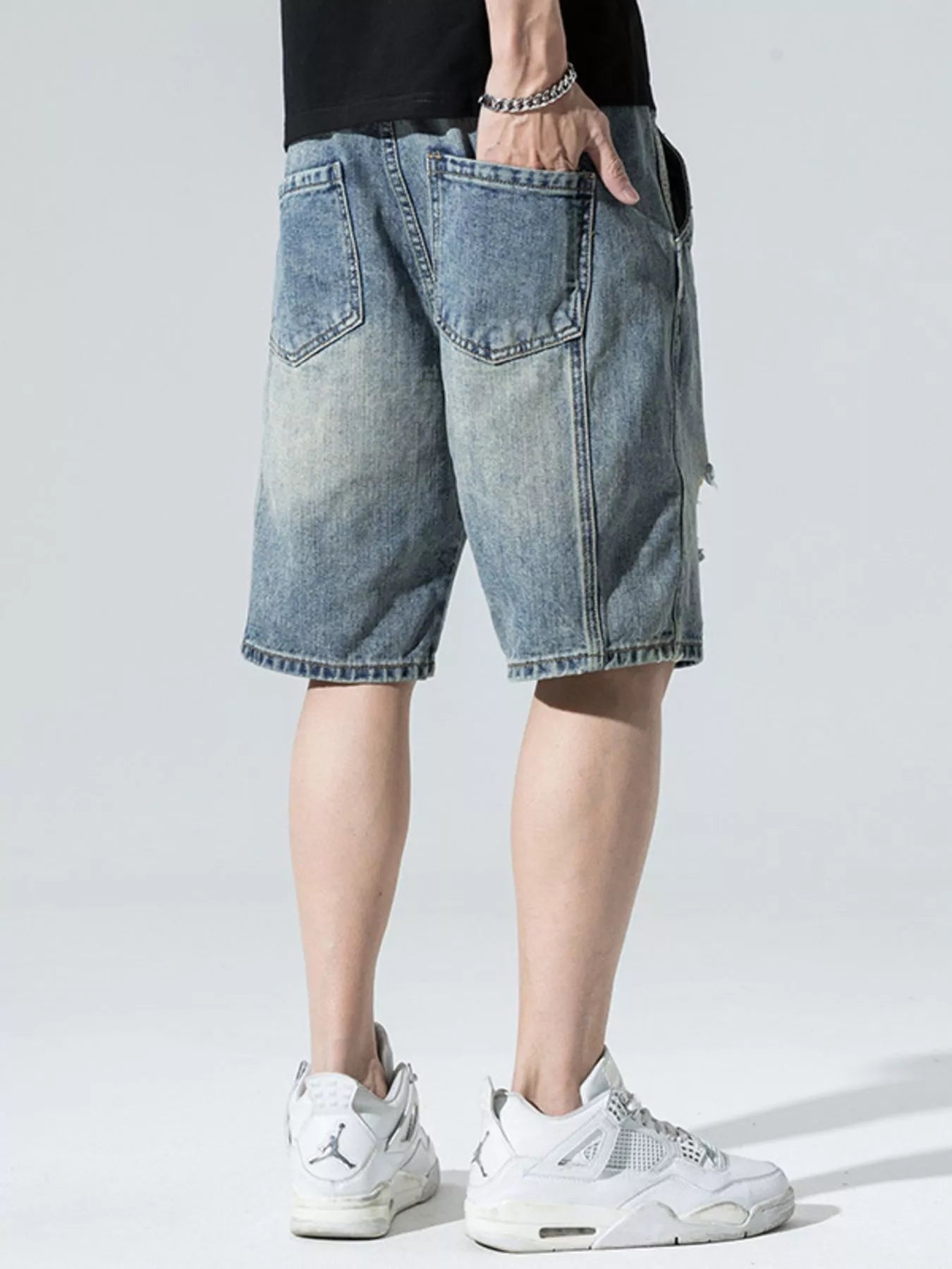 Men's Distressed Wide Leg Denim Shorts - Farnelli
