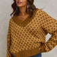 SO ME Color Block Textured Christmas Sweater V Neck Top - Farnelli