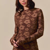 SO ME Stretched Jacquard Casual Tops with Thumb Opening - BROWN