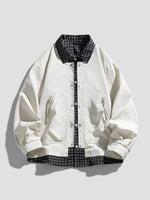 Men's Plus Size Plaid Trim Snap Down Casual Jacket - Farnelli