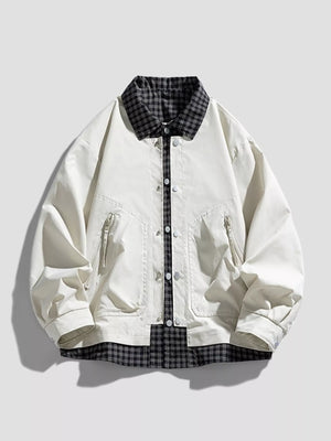 Men's Plus Size Plaid Trim Snap Down Casual Jacket - Farnelli