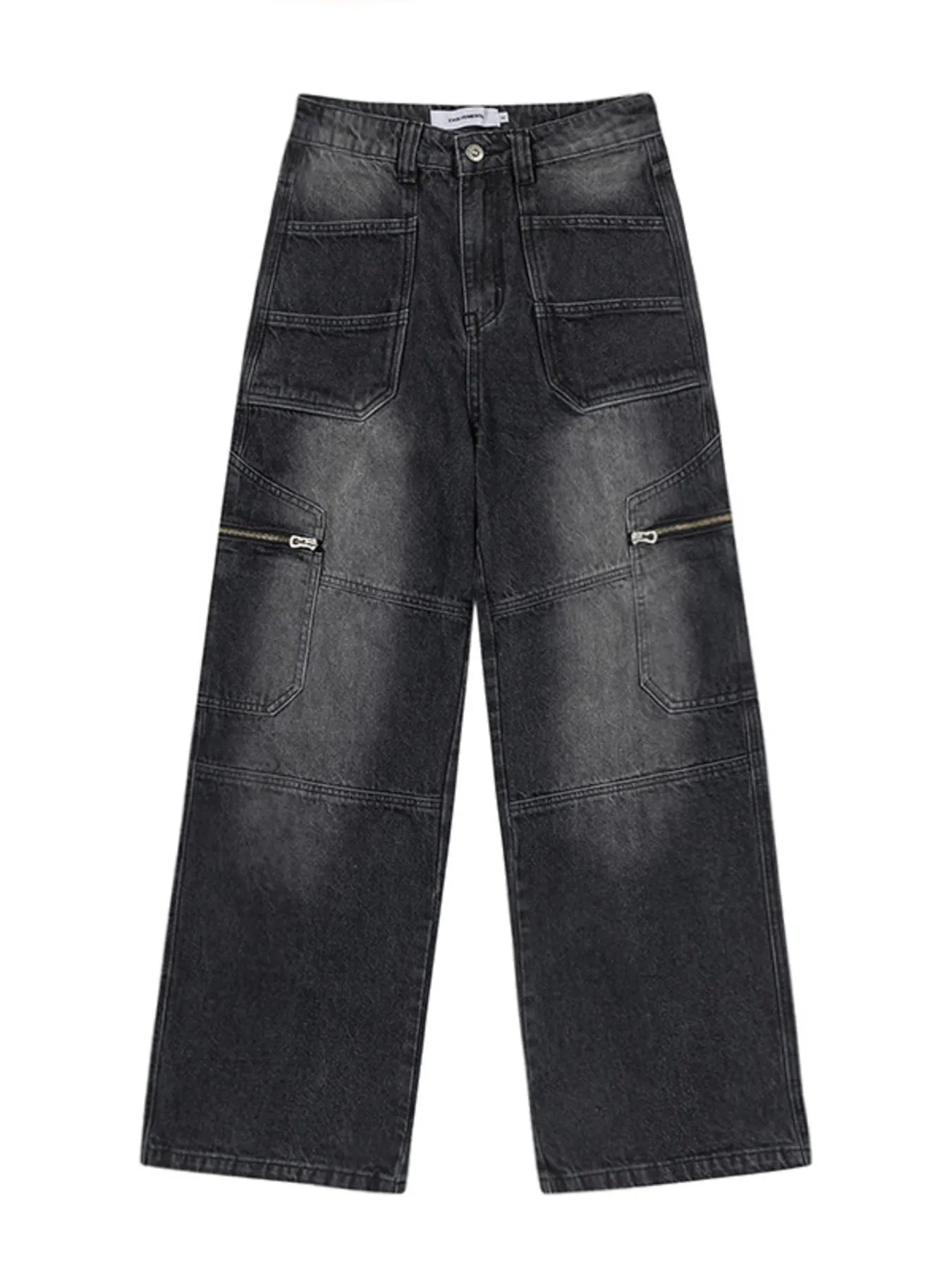 Men's Wide Leg Cargo Pocket Vintage Washed Jeans - Farnelli