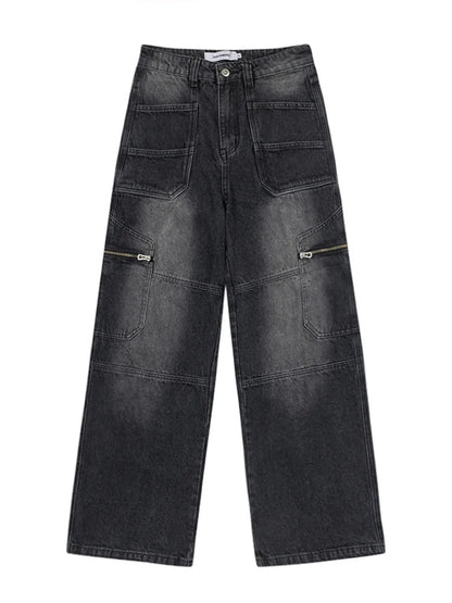 Men's Wide Leg Cargo Pocket Vintage Washed Jeans - Farnelli