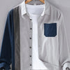 Men's Plus Size Color Block Long Sleeve Shirt - Gray