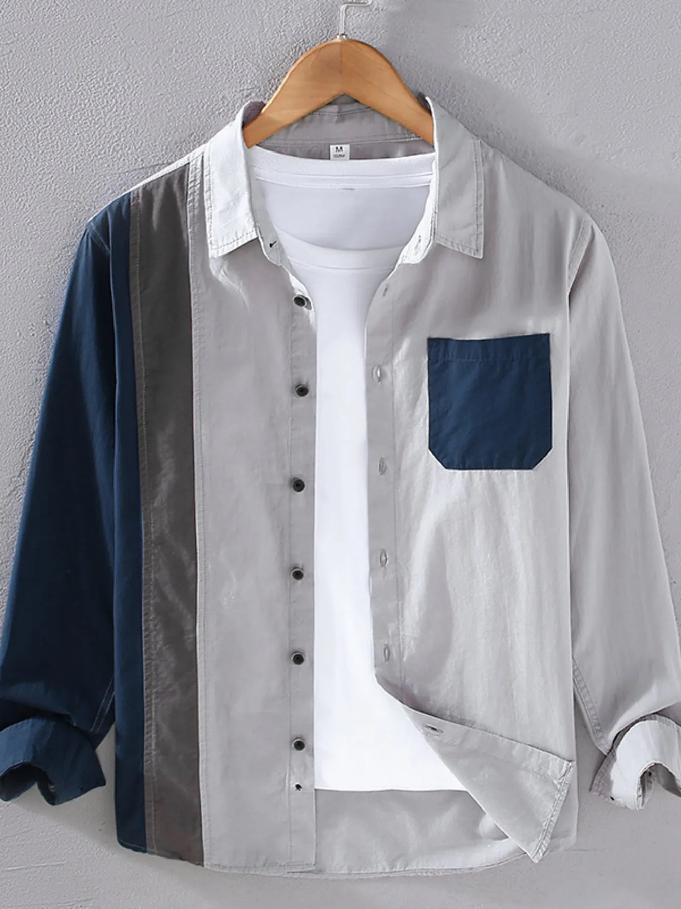 Men's Plus Size Color Block Long Sleeve Shirt - Farnelli