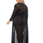 CROCHET FABRIC SOLID BLACK LONG SLEEVE KIMONO COVERUP