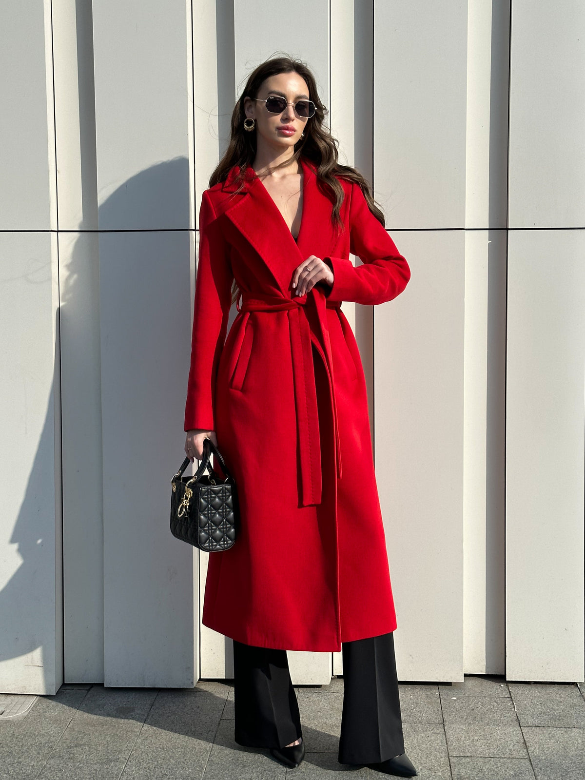 Alaska Outerwear Company Astoria red classic wraparound wool blend overcoat with full-length sleeves