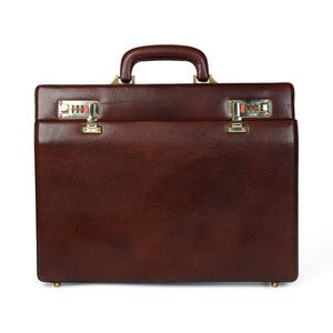 Rich brown leather briefcase from Classy Leather Bags, featuring a professional office suitcase design with sturdy handle and sleek finish.