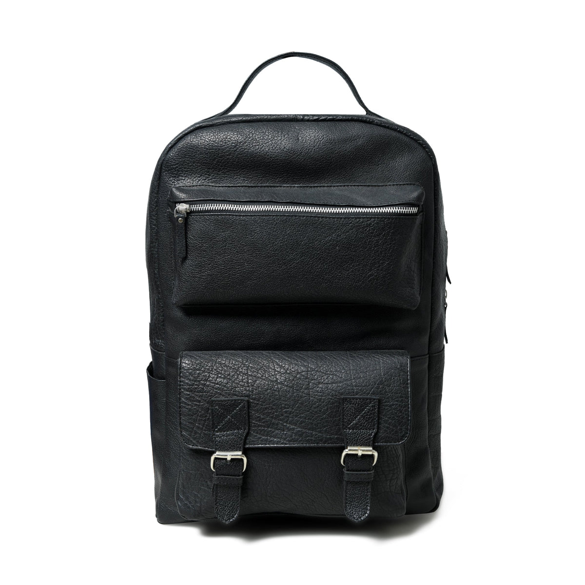 Classy Leather Bags NoirTrek Leather Backpack 2.0 showing front view with adjustable straps and sleek black leather design