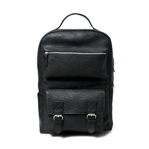 Classy Leather Bags NoirTrek Leather Backpack 2.0 showing front view with adjustable straps and sleek black leather design