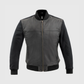 Whet Blu NYC Andre men's varsity leather jacket in black and white with snap buttons and striped ribbed trim