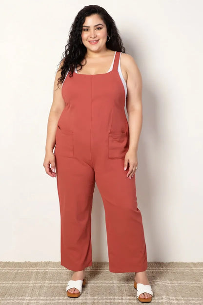 Perfee Wide Leg Overalls with Front Pockets - Farnelli