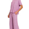 Zenana Soft Melange Short Sleeve Tee & Long Pants Set - LT PLUM