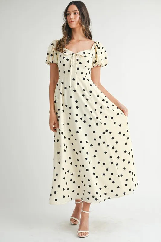 MABLE Polka Dot Puff Sleeve Midi Dress - Farnelli