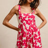 BiBi Floral Prints Tuck Detail Short Overall With Pockets - FUCHSIA