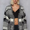 POL Open Front Geometric Print Cardigan with Fringe Detail - BLACK MULTI