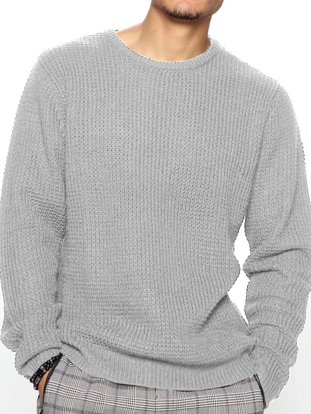 Men's Full Size Round Neck Long Sleeve Sweater Plus Size - Farnelli