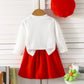 Children's Floral Applique Ribbed Knit Top & Pleated Skirt Set with Hat - Farnelli