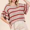 Mittoshop Striped Flounce Sleeve Knit Top - Mocha/Rust