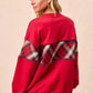 BiBi Christmas Theme Plaid Block Sweatshirt with Binding - Farnelli