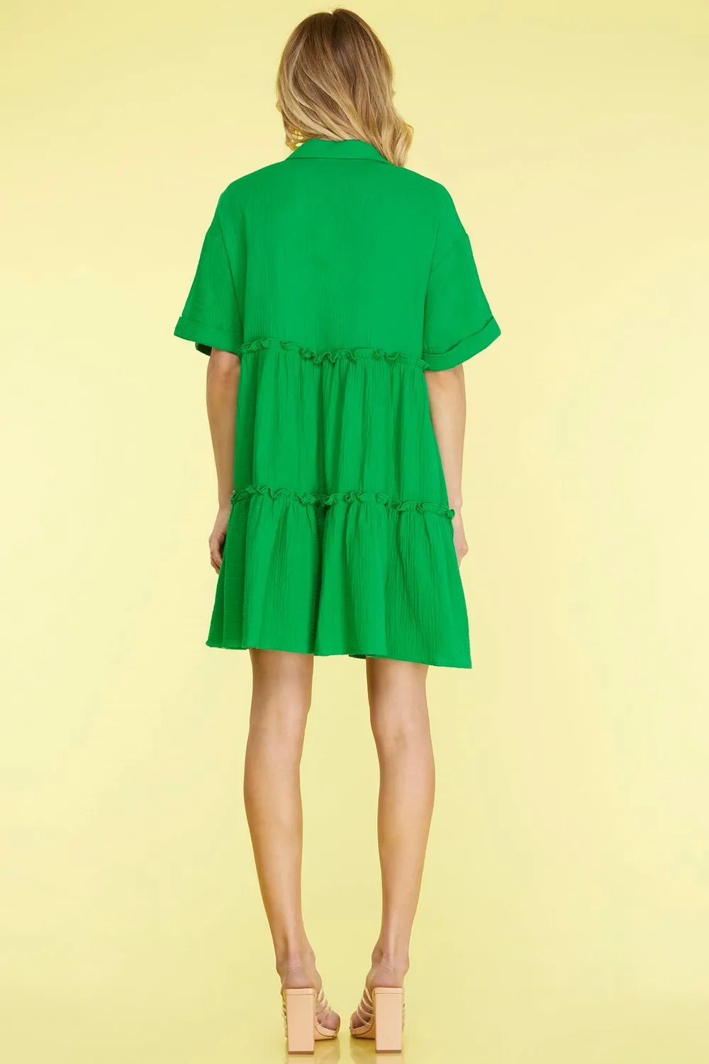She + Sky Full Size Button Front Frill Tiered Mini Dress Plus Size - Farnelli