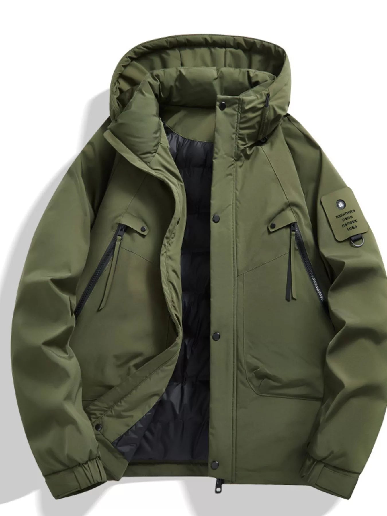 Men's Plus Size Hooded Snap Down Jacket - Farnelli