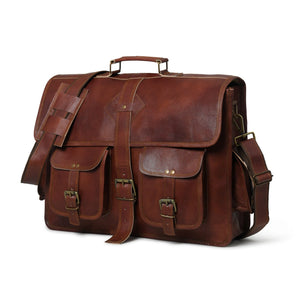 Classic brown leather Retro II Office Briefcase by Classy Leather Bags, featuring a sturdy handle and spacious interior for work essentials.