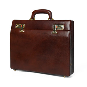 Rich brown leather office suitcase by Classy Leather Bags, featuring a structured briefcase design with sturdy handles and metal accents.