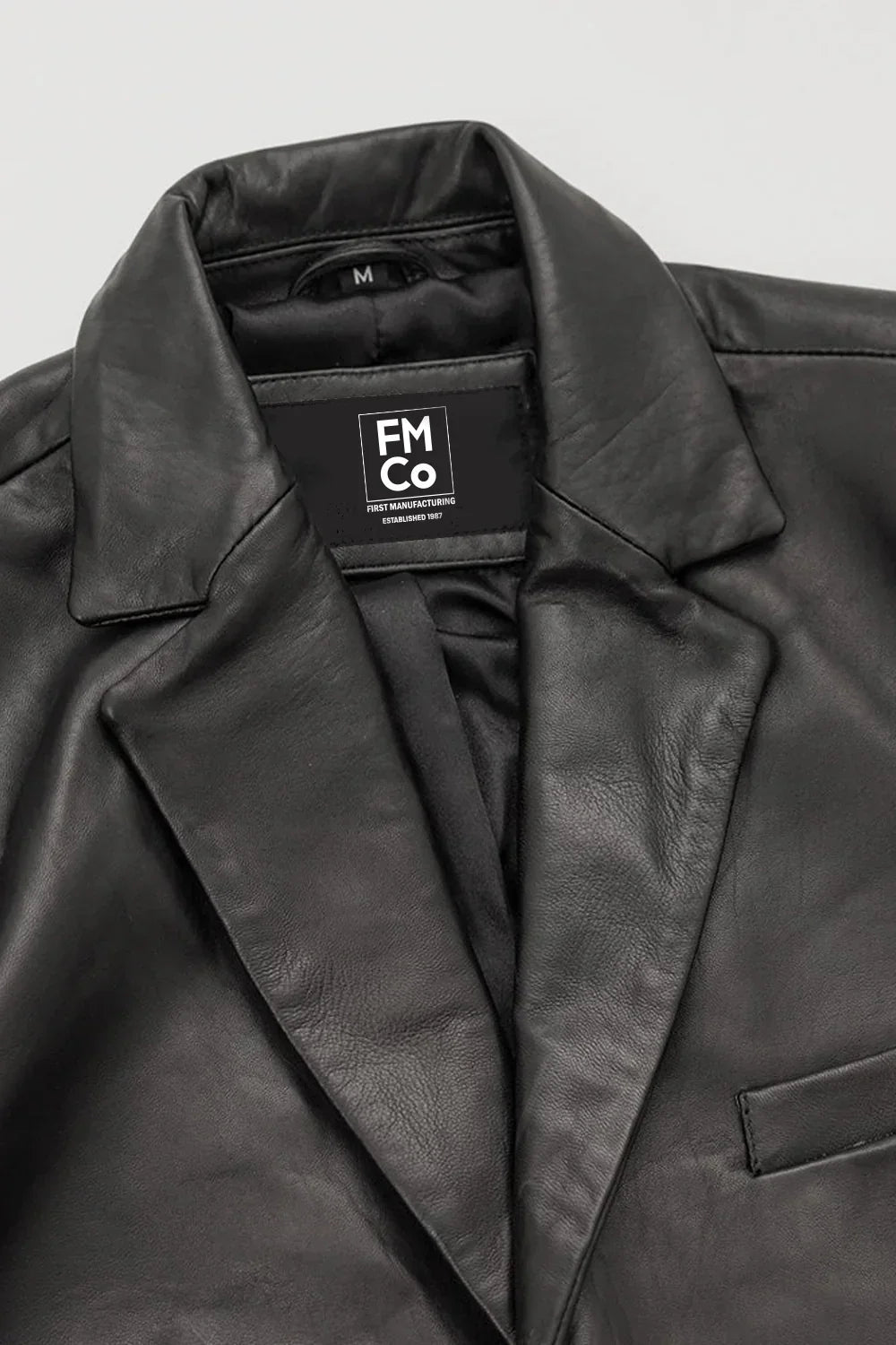 Whet Blu NYC men's Marco New Zealand lambskin blazer in black leather with notched lapels